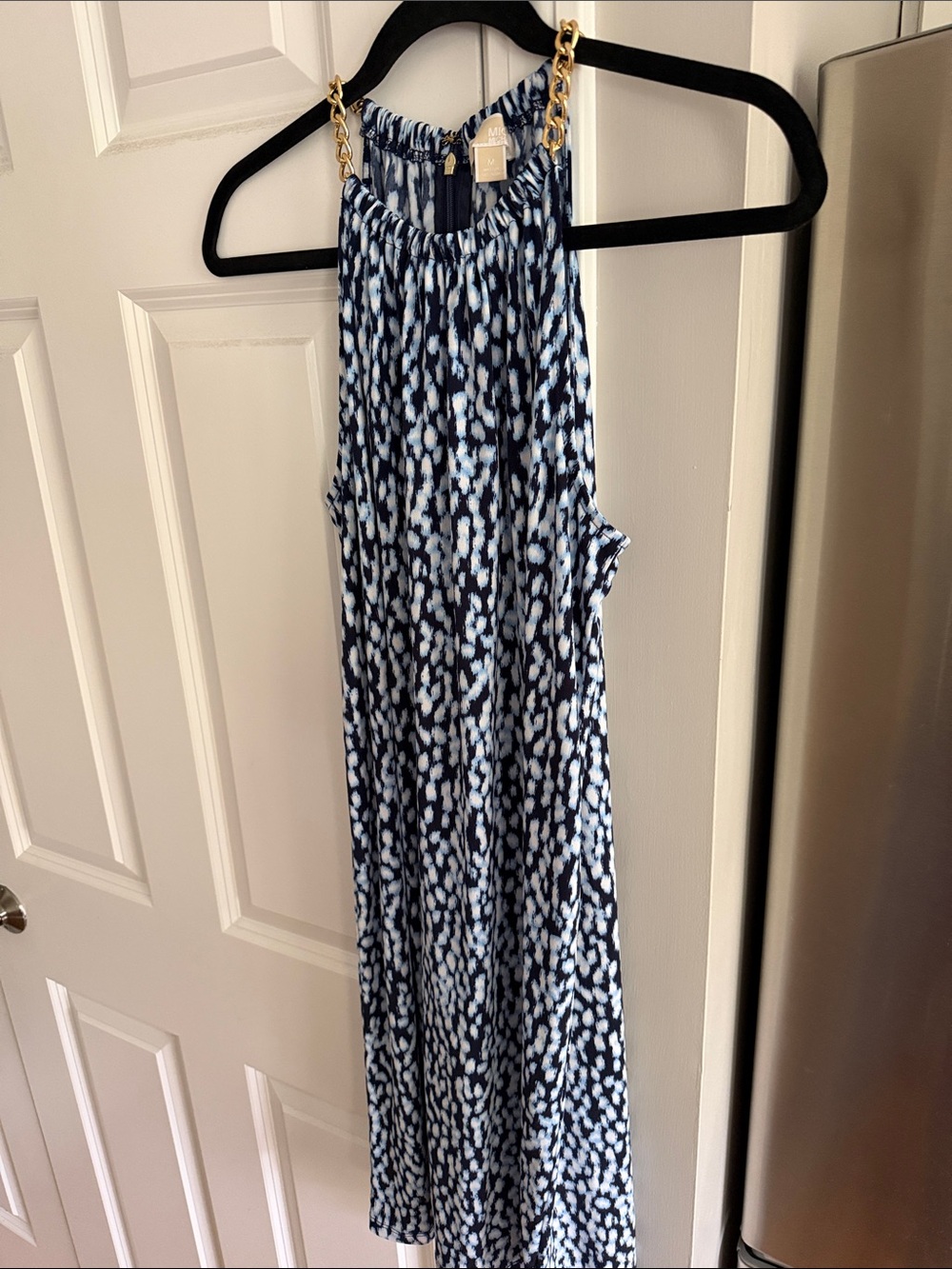 Michael Kors Navy and White Halter Maxi Dress